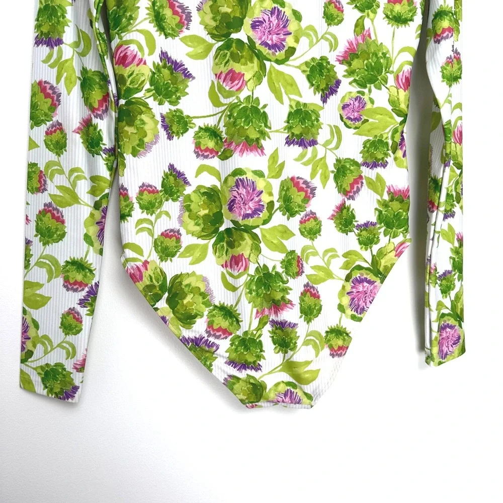 Mott50 Mila Long Sleeve One Piece Swimsuit Violetta‎ Floral Matching Scrunchie M